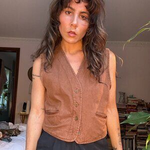 Brown Reversible Cotton Vest, EU 38